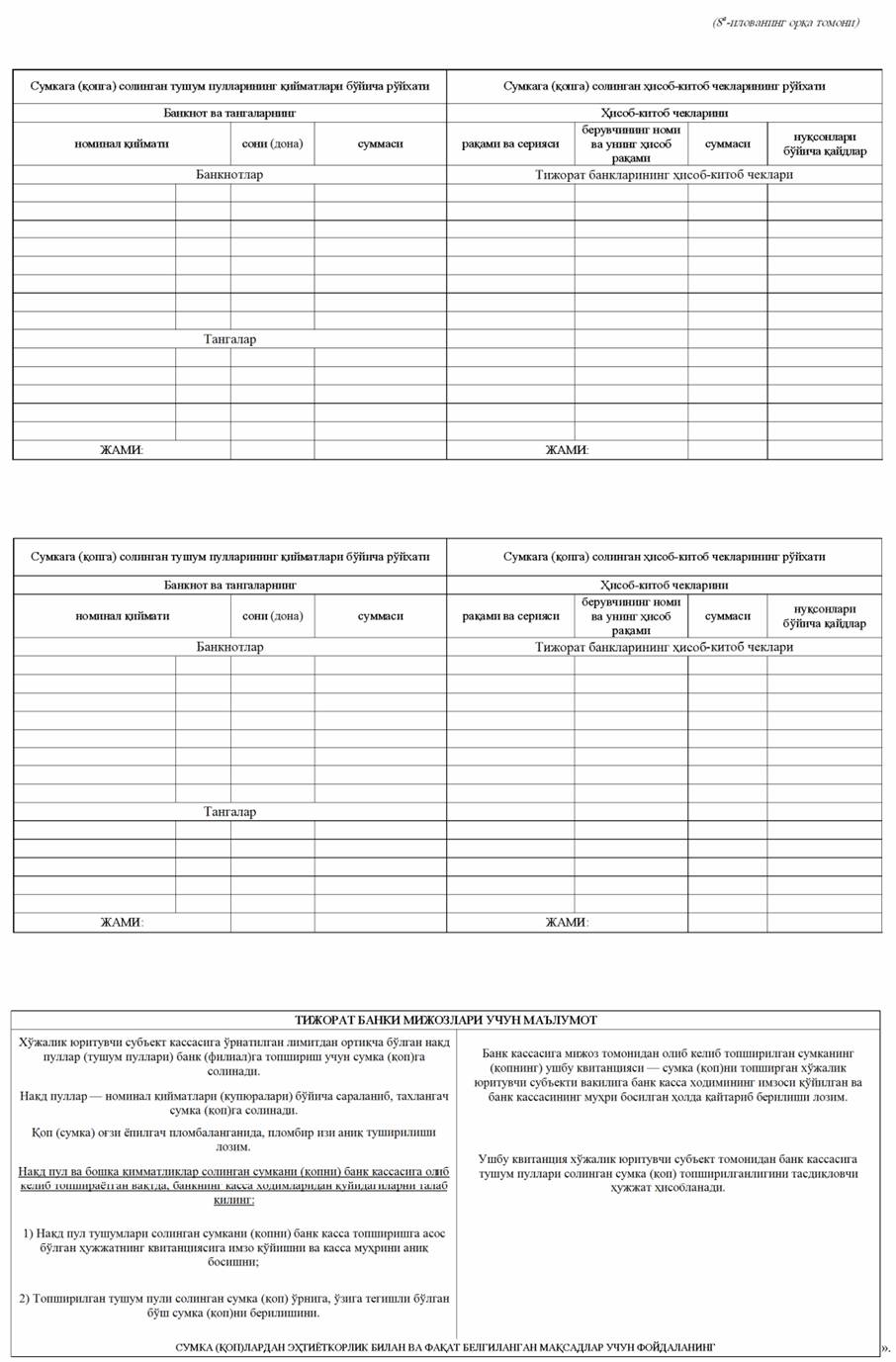 3028-сон 29.06.2018. Тижорат банкларида касса ишини ташкил этиш, нақд пул  ва бошқа қимматликларни инкассация қилишга доир йўриқномани тасдиқлаш ҳақида